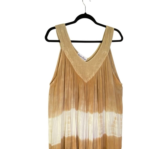 JESSICA TAYLOR Women's plus size 2X Tan Cream lightweight gauzy Midi flowy Dress - Picture 2 of 5